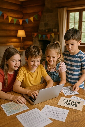 Prenosná escape room - deti hrajú mobilnú únikovku